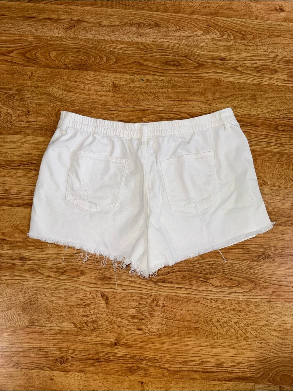 aerie White Distressed Denim Shorts